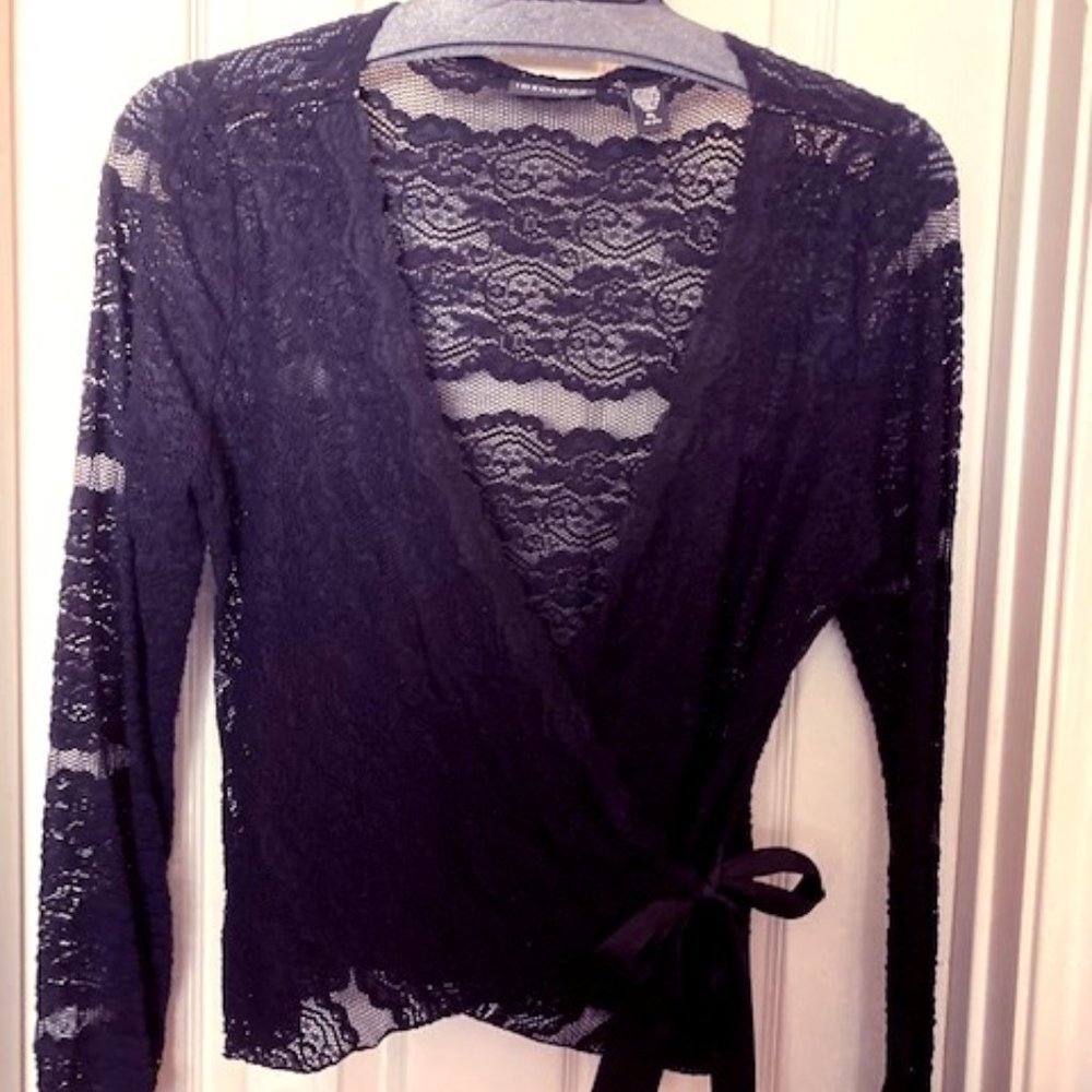 Black Lace Wrap Blouse